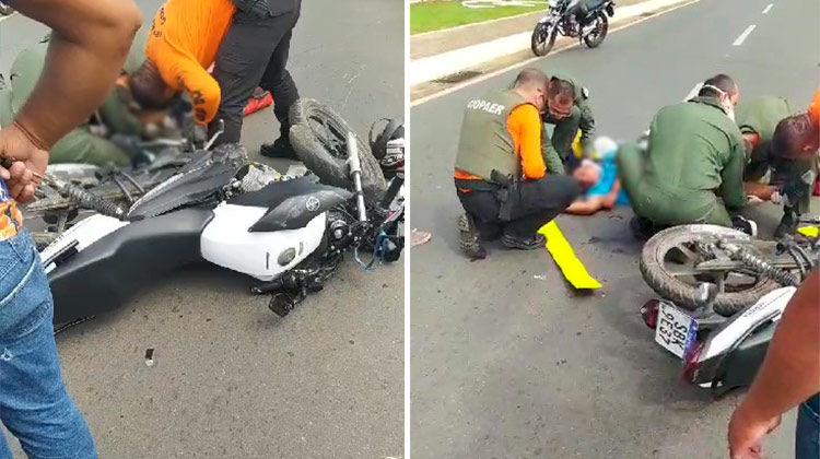 Mais um motoqueiro bate em poste no Aeroporto em Juazeiro e é socorrido em estado grave