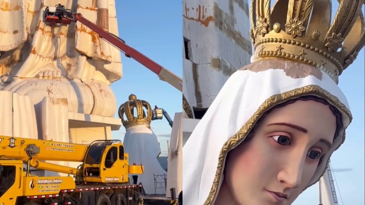 Escultor diz que falta de guindaste adequado dificulta conclusão da montagem do monumento de Fátima, no Crato