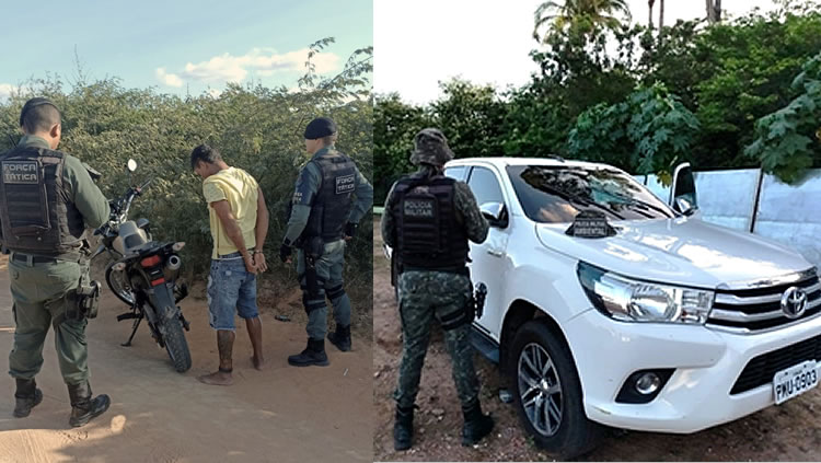 PM prende jovem com moto roubada em Juazeiro e, no Crato, recupera Hilux furtada