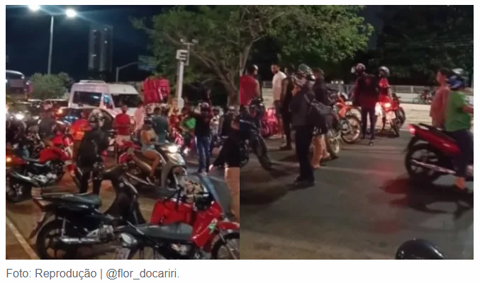 Motoboys realizam protesto em Juazeiro do Norte cobrando justiça por entregador vítima de latrocínio e mais segurança nas ruas