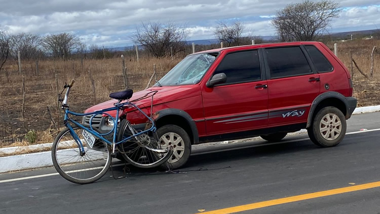 Idoso morreu em Campos Sales ao ter bicicleta colhida por um carro na manhã de hoje