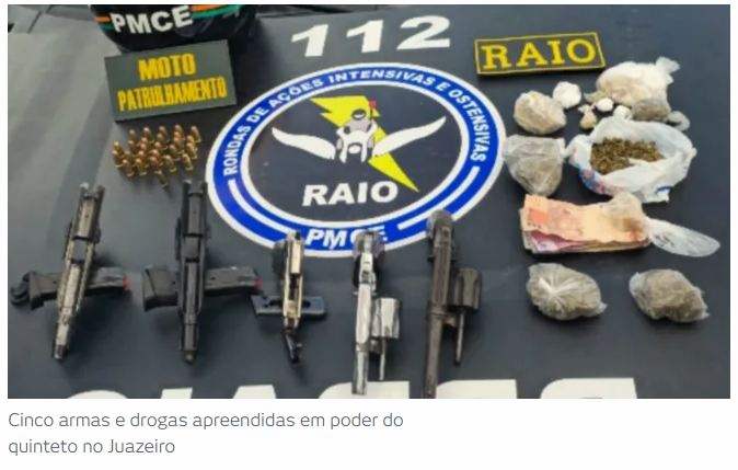 Após tiroteio em Juazeiro RAIO prende cinco pessoas, apreende três pistolas e dois revólveres