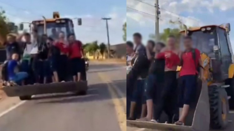 Alunos são flagrados ao serem transportados em pá carregadeira em Tarrafas