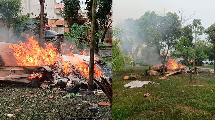 Avião de pequeno porte cai em praça e mata 4 pessoas no interior de São Paulo