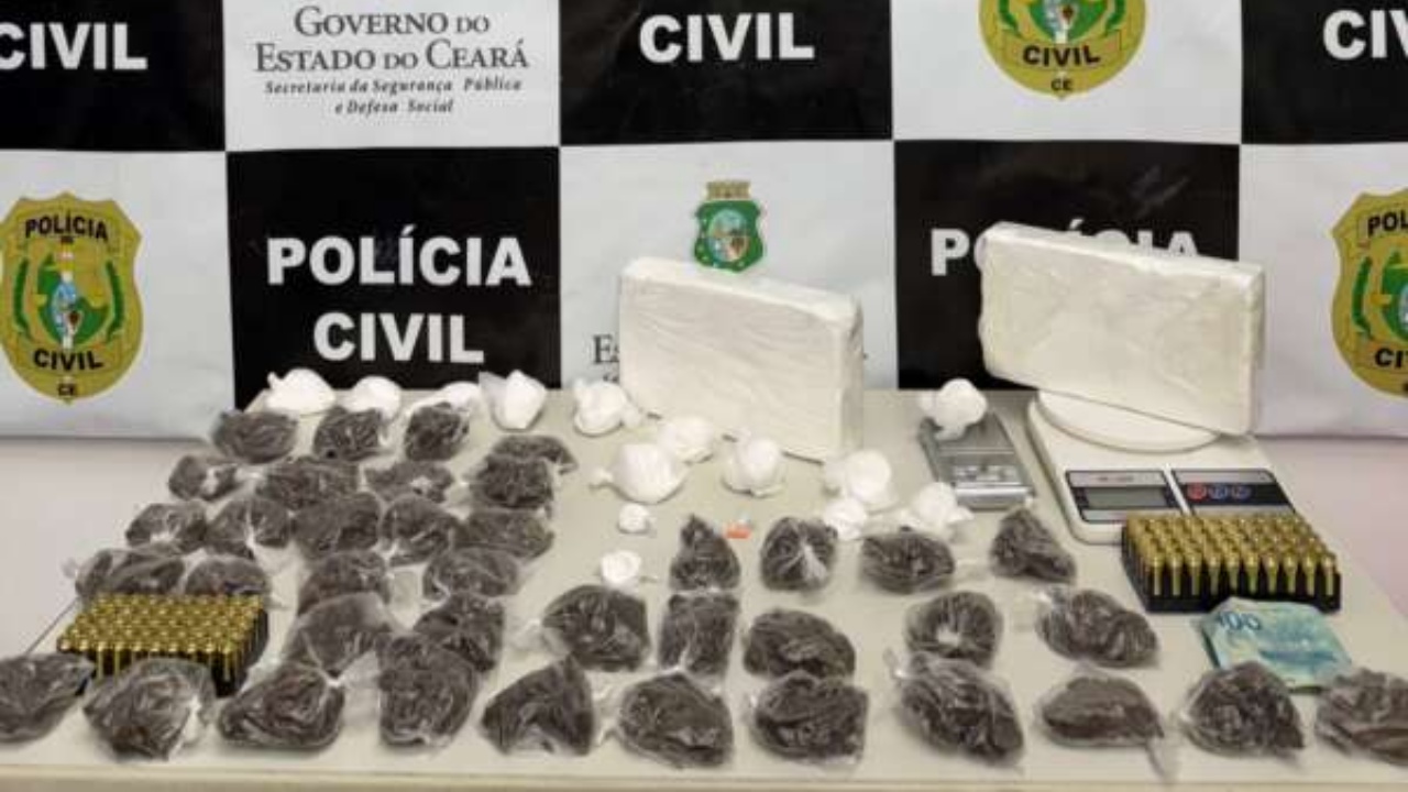 Homem é preso com ecstasy, maconha, cocaína e 100 munições em Juazeiro do Norte