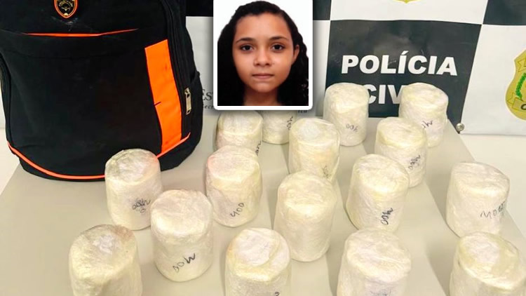 Garota de 20 anos foi presa em Milagres no Cariri transportando quase 7 Kg de cocaína