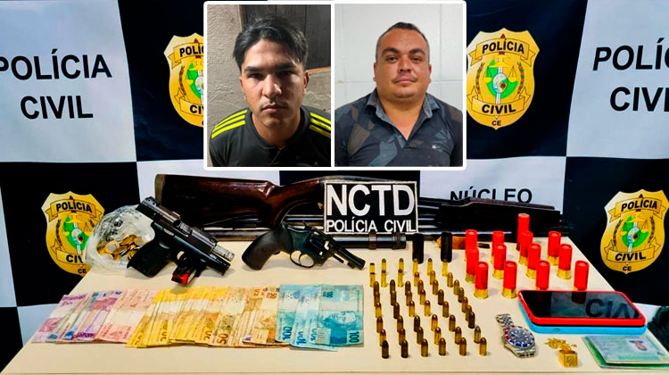 Dupla considerada perigosa é presa em Barbalha com várias armas, munições e dinheiro