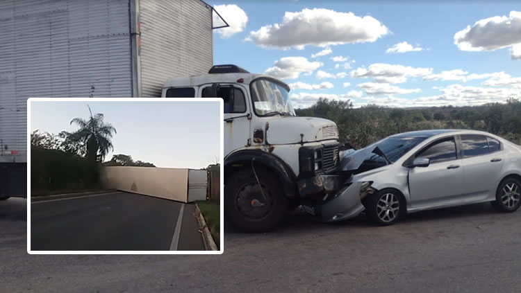 Caminhão tomba em Crato e fecha rodovia e uma colisão noutro acidente em Nova Olinda