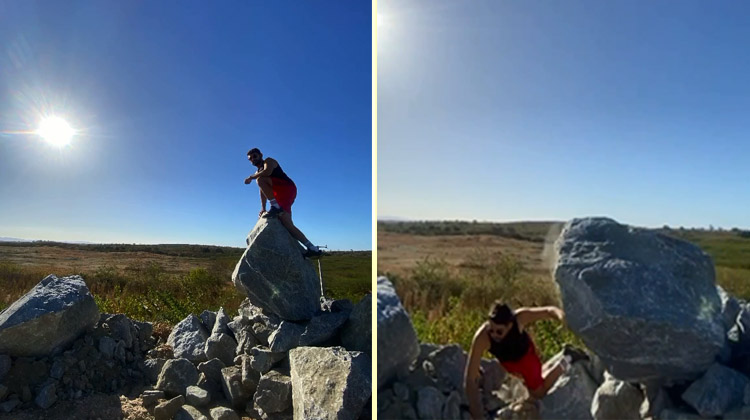 Pedra enorme cai sobre homem enquanto ele tentava tirar uma foto